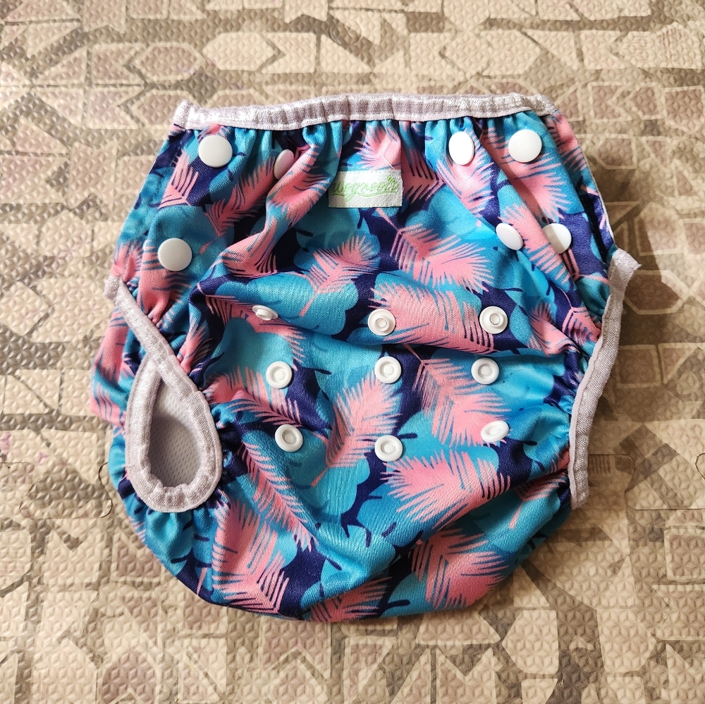 Baby & Toddler Snap One Size Adjustable Reusable Baby Swim Diaper in Palm Design